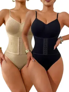 Women's Double-Breasted Shaping Bodysuit with Thong Design, Essential Tummy Control Shapewear, All-Season Slimming Bodysuit