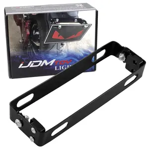 iJDMTOY 180-Degree Angle Adjustable Black Finish Aluminum License Plate Mount Bracket Flipper For Motorcycle Bike ATV Dirty Bike