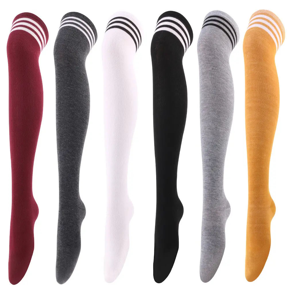 Women's Striped Knee High Socks, 6-Pair Pack Nylon Spandex Fashion Accessories for Cosplay & Role Play Outfits, 6Pairs, Six Pairs