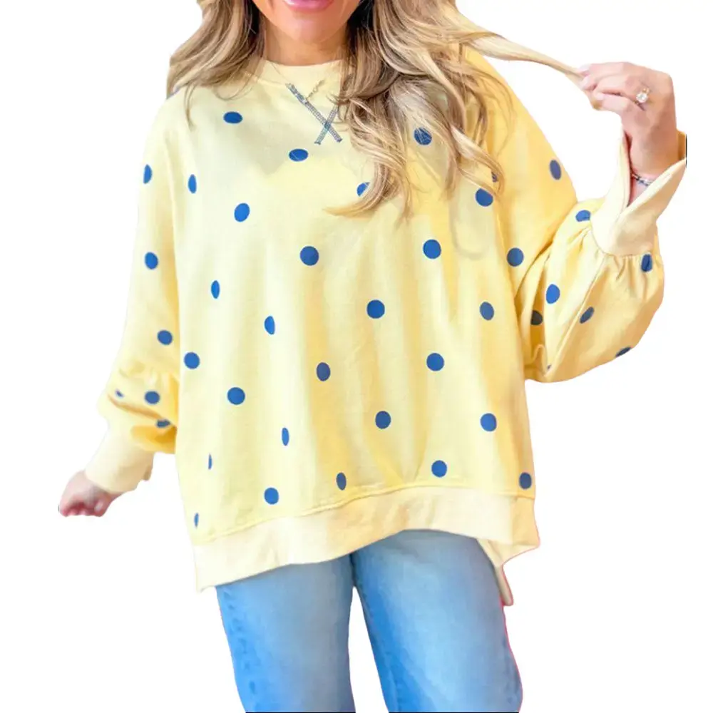 Encolax Women Polka Dot Sweatshirt Oversized Graphic Crewneck Long Sleeve Fleece Pullover Y2K Casual Hoodies