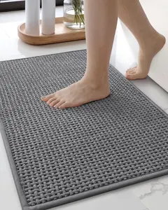 Color&Geometry Chenille Pile Bathroom Rugs Upgraded Denser, 17"x29.5" Non Slip Absorbent Grey Bath Mats for Bathroom Thin Fit Under Door, Washable Quick Dry, Standard Sized