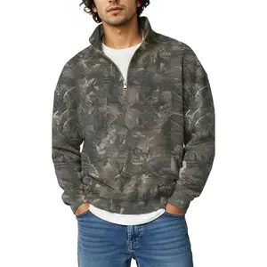 Unisex Oversized Camo Fleece Pullover – Quarter Zip Long Sleeve, Warm Breathable Hunting Shirt