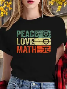 100% cotton women tshirt Peace Love Math Vintage Math Nerd Retro Funny Math Teacher T-Shirt for Men Women Print Round Neck Short Sleeve Streetwear Fashion Breathable Soft Unisex Designer Clothes For Women Casual Clothes