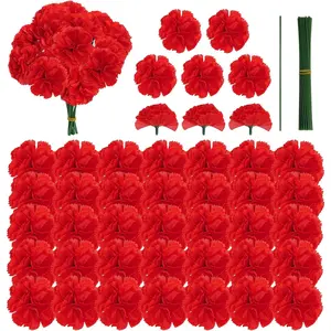 50 Count Artificial Marigold Heads - Mexican Marigold, Faux Marigold, Red Decoration, Bulk with Wire for Mexican Party & DIY