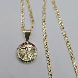 Necklace with Christ on the Cross Pendant - Small Chain Gold-Plated, Beautiful Style, 18 Inches