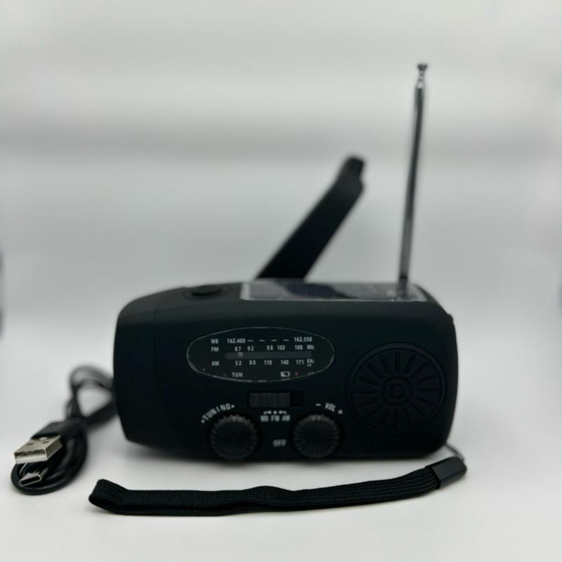 Solar Powered Hand Crank Radio Phone Charger with Audio Feature Black Design