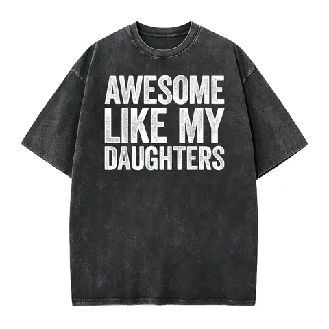 Women's Short-Sleeve Knit T-Shirt - Smooth Ribbed Seamless Elastic Fabric, Loose Fit, Solid Design, Funny "Awesome Like My Daughter" Dad Fathers Day Apparel