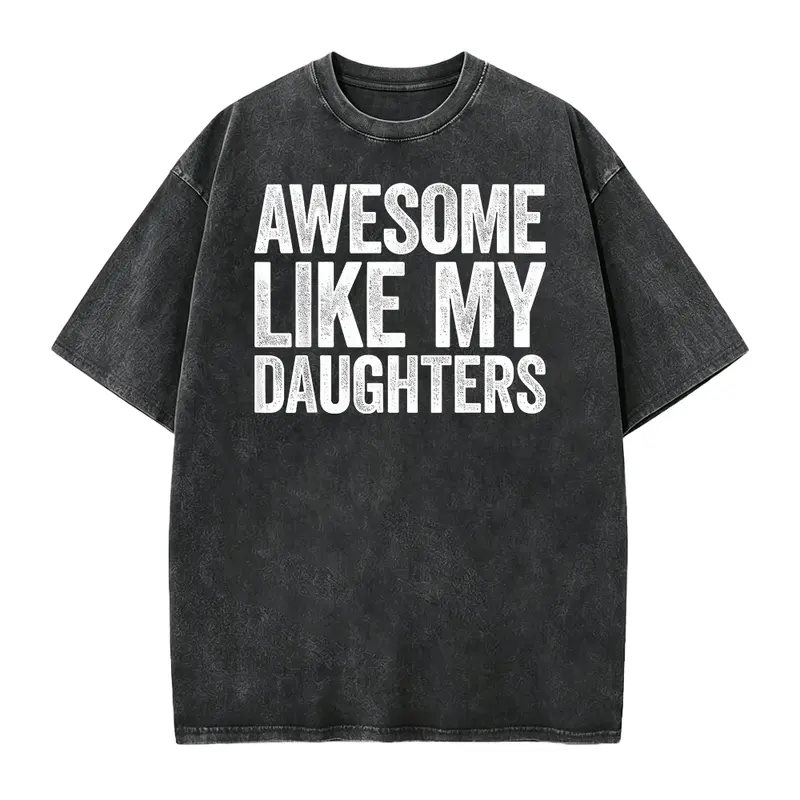Women's Short-Sleeve Knit T-Shirt - Smooth Ribbed Seamless Elastic Fabric, Loose Fit, Solid Design, Funny "Awesome Like My Daughter" Dad Fathers Day Apparel