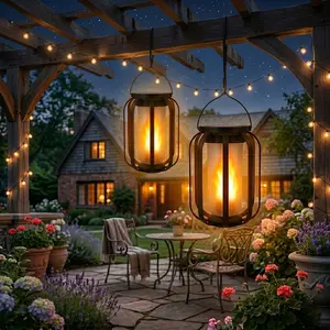Solar Lanterns Outdoor with Ultra-Real Flame,  Dual Charging (USB/Solar) & 4 Mode - Waterproof Decorative  Hanging/Table Lights for Front Porches Yard Patio Garden Birthday Mothers   Day Gifts for Women