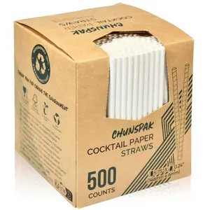 [500 Bulk] 5.75 inch White Small Paper Straws for Kids, Milk Cartons, Cocktail, Coffee, Short Drinks - Eco Friendly Disposable Drinking Straws