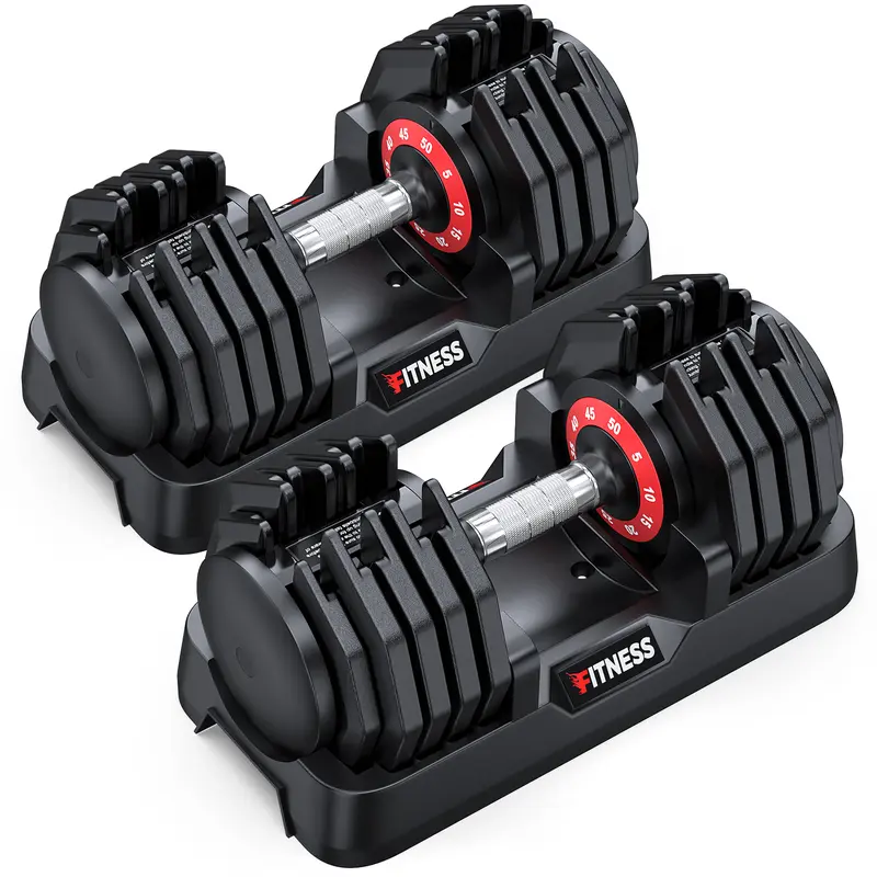 Bearbro 50lb/80lb Adjustable Dumbbells, 1-Sec Adjustable Weights Dumbbells , 10 in 1 Free Dumbbell with Anti-Slip Texture Handle, Weight Set For Home Gym Suit both Men and Women,BlackFriday