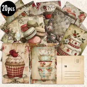 20pcs Postcards – Vintage - themed Tea - time Delights: 20 Exquisite Postcards for Charming Greetings, Collectible Home Decor, Scrapbooking,  Greeting Cards (4 x 6 inches）