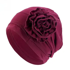 Burgundy Rose Turban Hat - Trendy Large 3D Flower Headwrap with Soft Stretch Knit Fabric, Elegant Comfortable Twist Design, Perfect for Daily Wear Chemo Fashion Party Vacation & Stylish Hair Coverage