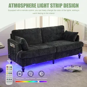 Eyisean 2-seater Loveseat Sofa with LED Light, USB Charging Port Included, Comfy Cloud Couch with Chenille Fabric, Modern Sofa Sets with Storage Bag, Rack for Office, Apartment
