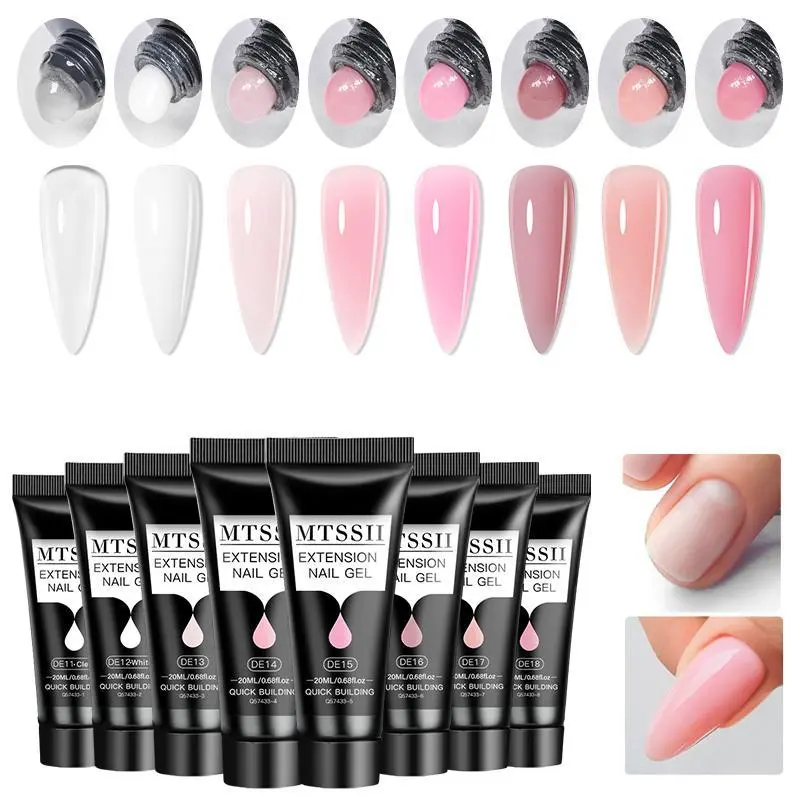 Professional Poly Gel Nail Kit, 8 Counts/set Glossy Builder Extension Gel for Manicure Construction, DIY Nail Art Supplies, Polygel Nail Kits