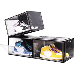 KDOR Clear Shoe Boxes Stackable, 3 Pack Shoe Box with Lids Door, Clear Sneaker Acrylic Boxes for Display, Fit Shoe Size Up to US 15