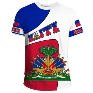 3D Print Haiti Emblem Pattern T Shirt For Men Caribbean Island Haitian Flag Menswear Oversized Garments Graphic Hawaiian Activewear Athletic