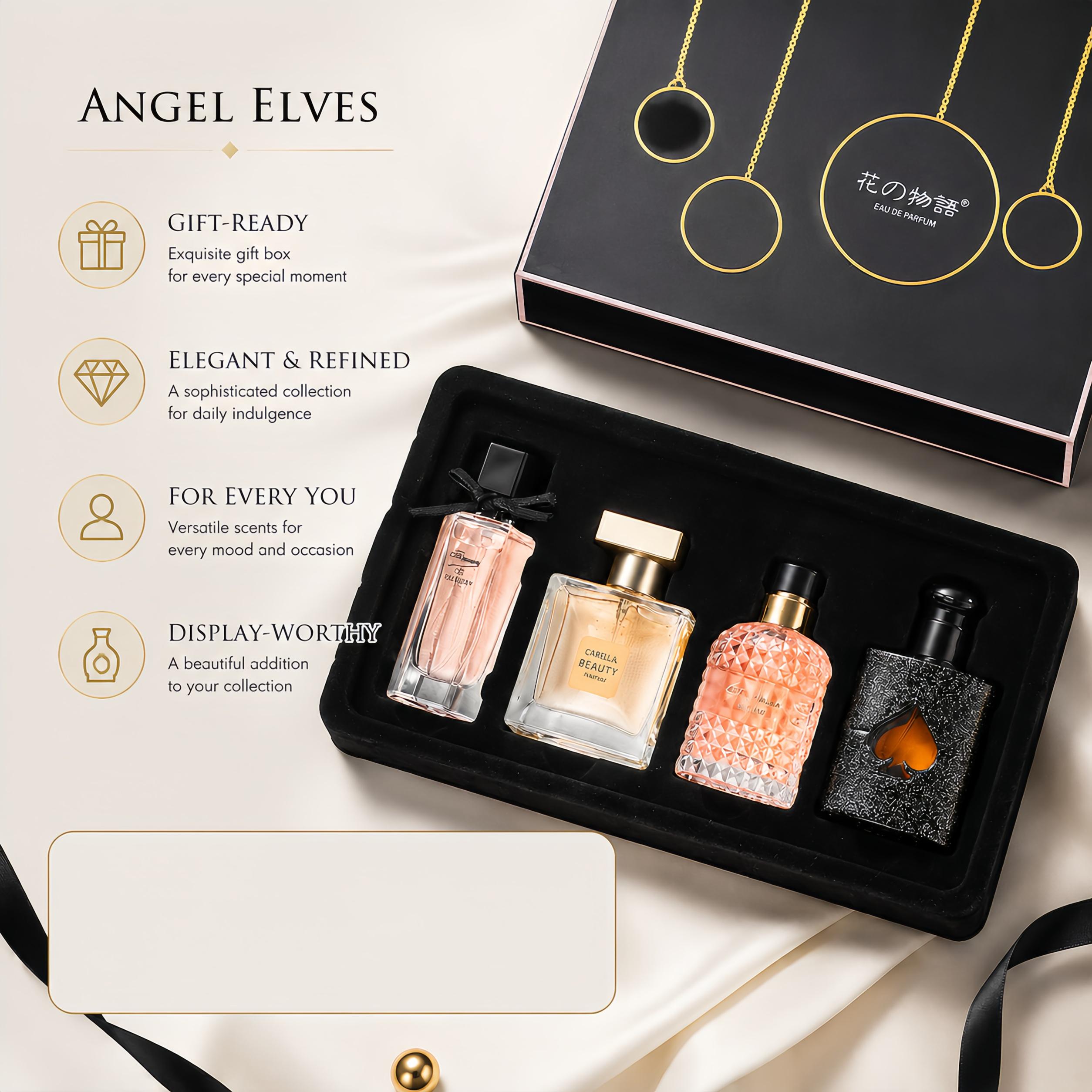 Women's The Language of Flowers 4-Piece Citrus Fragrance Set (25ML x 3 + 30ML) - High-End Gift Box, Notes of Pink Pepper, Orange Blossom, Pear, Coffee, Jasmine, Sandalwood, Peach, Blackcurrant - Long-Lasting Daily  Citrus Fragrance distinct scent