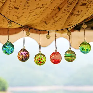 6pcs Hand-Blown Glass Hanging Ornament Balls Witches Gazing Ball for Home Window Outdoor Garden Patio Xmas Tree Décor