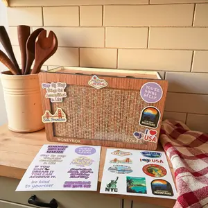 10,000 US dollars savings challenge box, self-disciplinemachine, DIY decoration box, equipped with various printed stickers, the best gift choice, Mother's Day gift budget savings machine, Children's Day gift