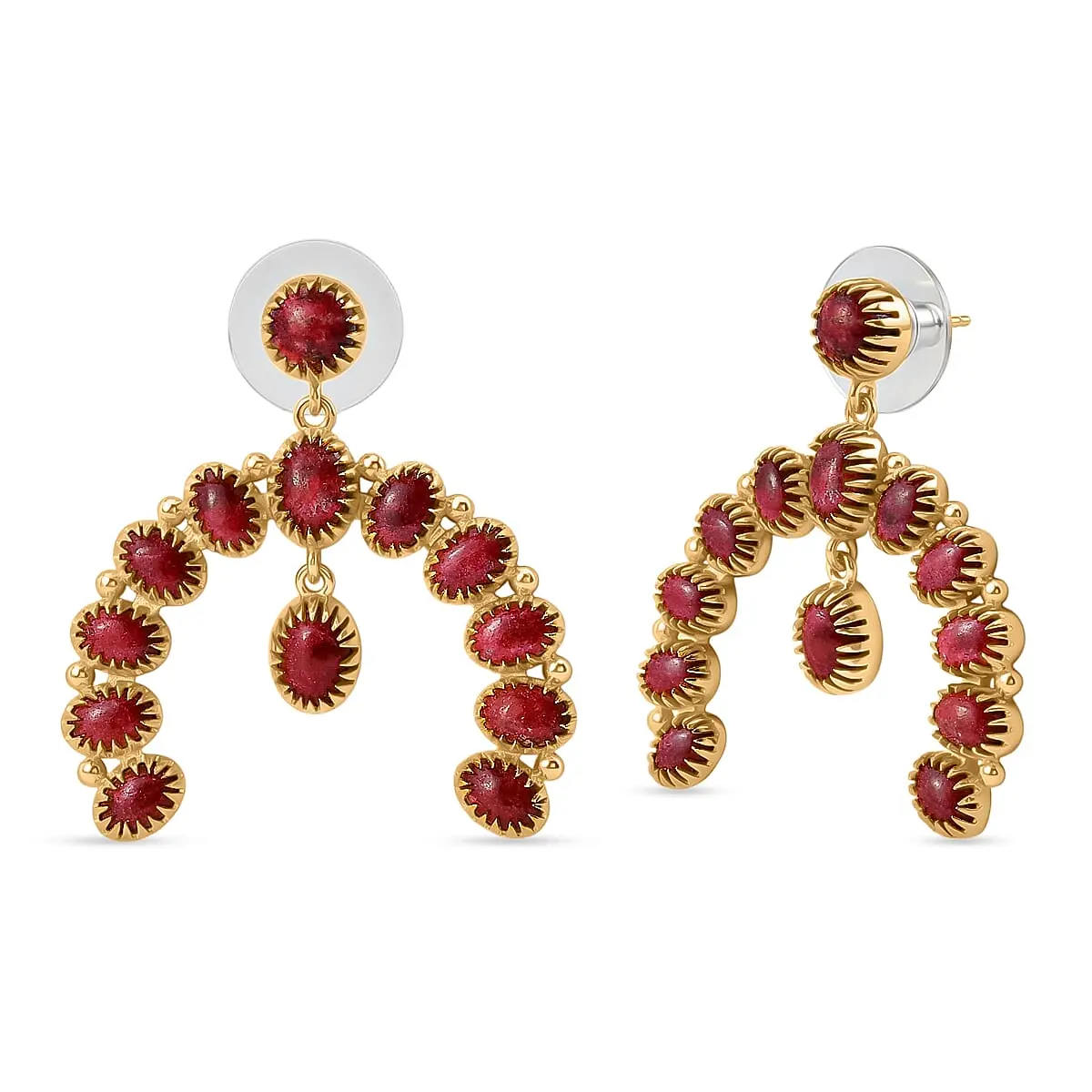 EverTrue Premium Norwegian Thulite 16.90 ctw Squash Blossoms Earrings in 18K YG Plated