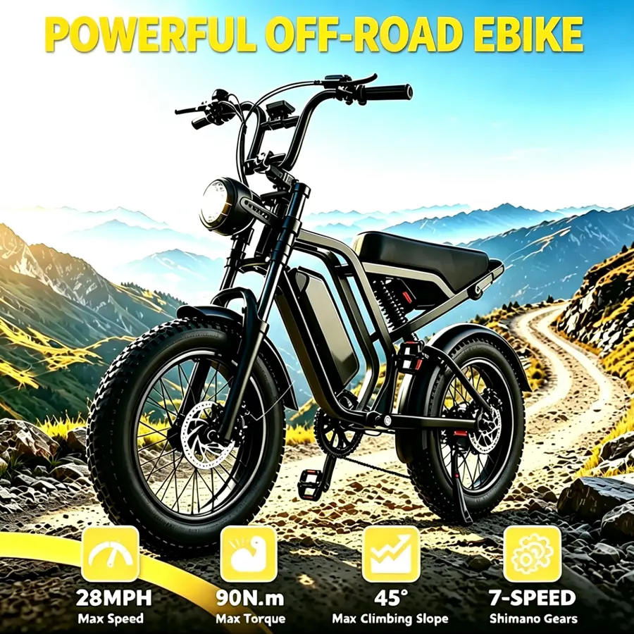 Hieha Adult All-Terrain Ebike, 750W Motor, 20"-4.0" Fat Tires, 48V 15.6Ah Battery with Battery Key, 330lb Capacity, Compact Design, LED Light, 7-Speed Gear System, Shock Absorber, 1-Month Free Replacement, 12-Month Support, Camping Essential