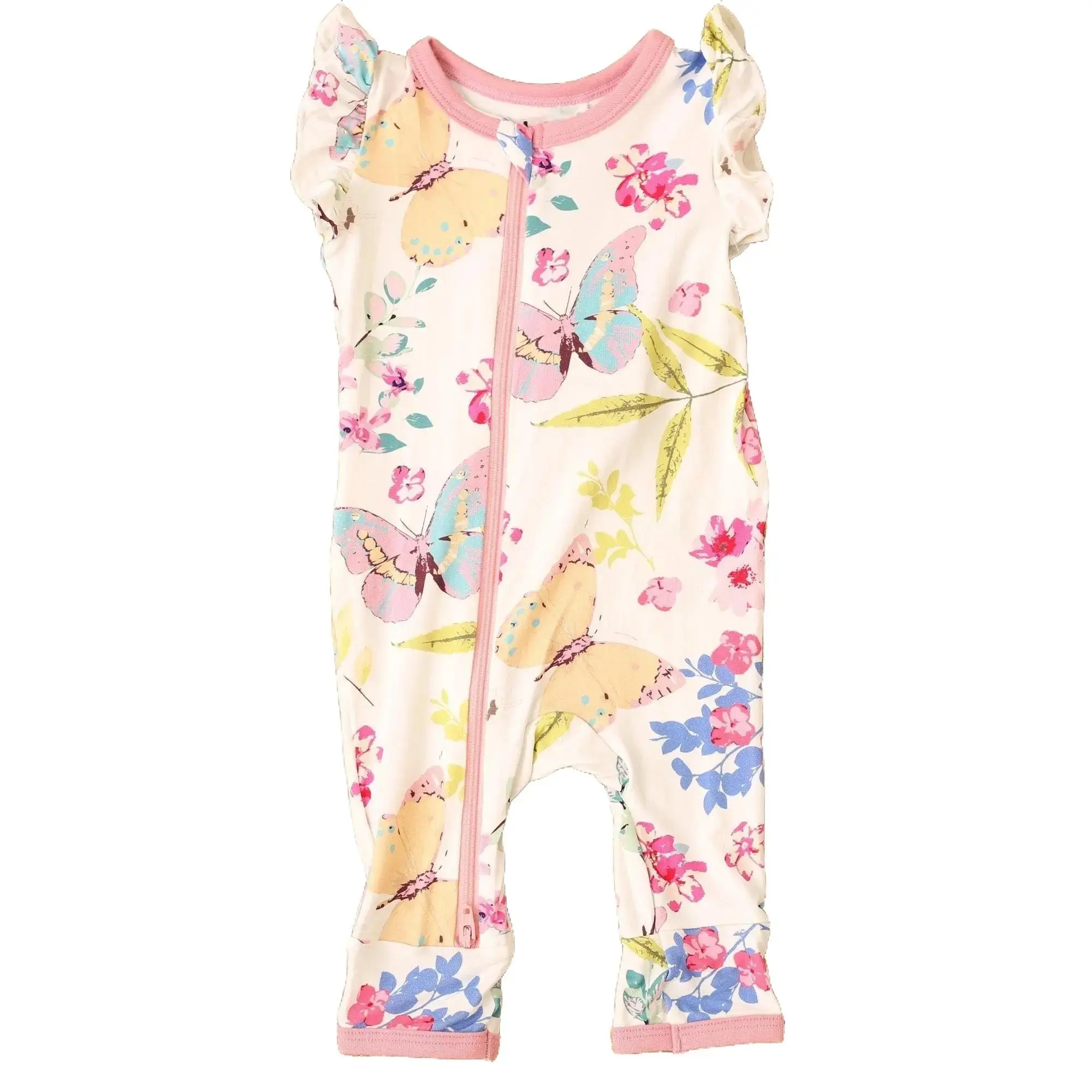 Bestaroo Flutter Babes Romper – Soft Bamboo Baby Coverall with Flutter Sleeves, Dual Zipper, Cozy Summer Outfit, Snug Fit, Sizes 0-24 Months