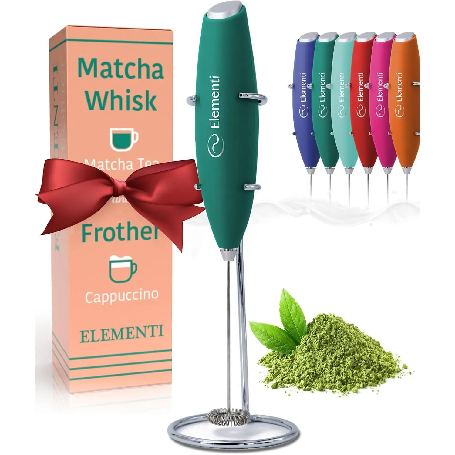 Emerald Green Electric Matcha Whisk & Frother Set - Powerful Mixer for Matcha Powder, Easy-to-Use Kit with Milk Frother Wand for Crafting Effortless Lattes
