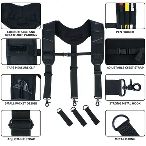 KUNN Tool Belt Suspenders,Heavy Duty 3-Points Padded Construction Work Pouch Suspender for Men with Tool Belt Loops