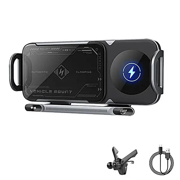 Auto Clamp Wireless Charger for iPhone Samsung Galaxy Android 6-7.2 inch Phones & Tablets Multifunctional Smartphone Mount Car Accessory Secure Hold Car Gadget,father's day gift