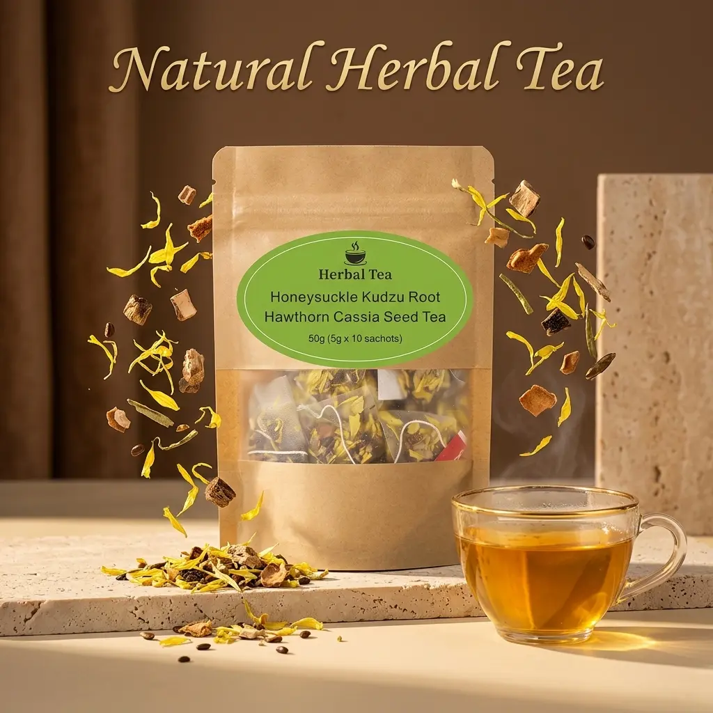 Honeysuckle & Hawthorn Cassia Seed Tea Bags 10-Pack 50g | Natural 7-Ingredient Floral-Fruity Herbal Blend, Gentle Caffeine-Free Refreshing Mini Sachets