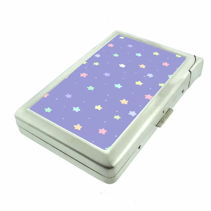 Colorful Stars 100's Sized Metal Case with Built in Lighter Wallet