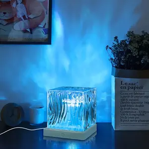 Northern Lights Water Ripple Projector Lamp 16-Colors Acrylic Crystal 3D Technology Rotatable Mode Bedroom Night Light Modern Decor Gift