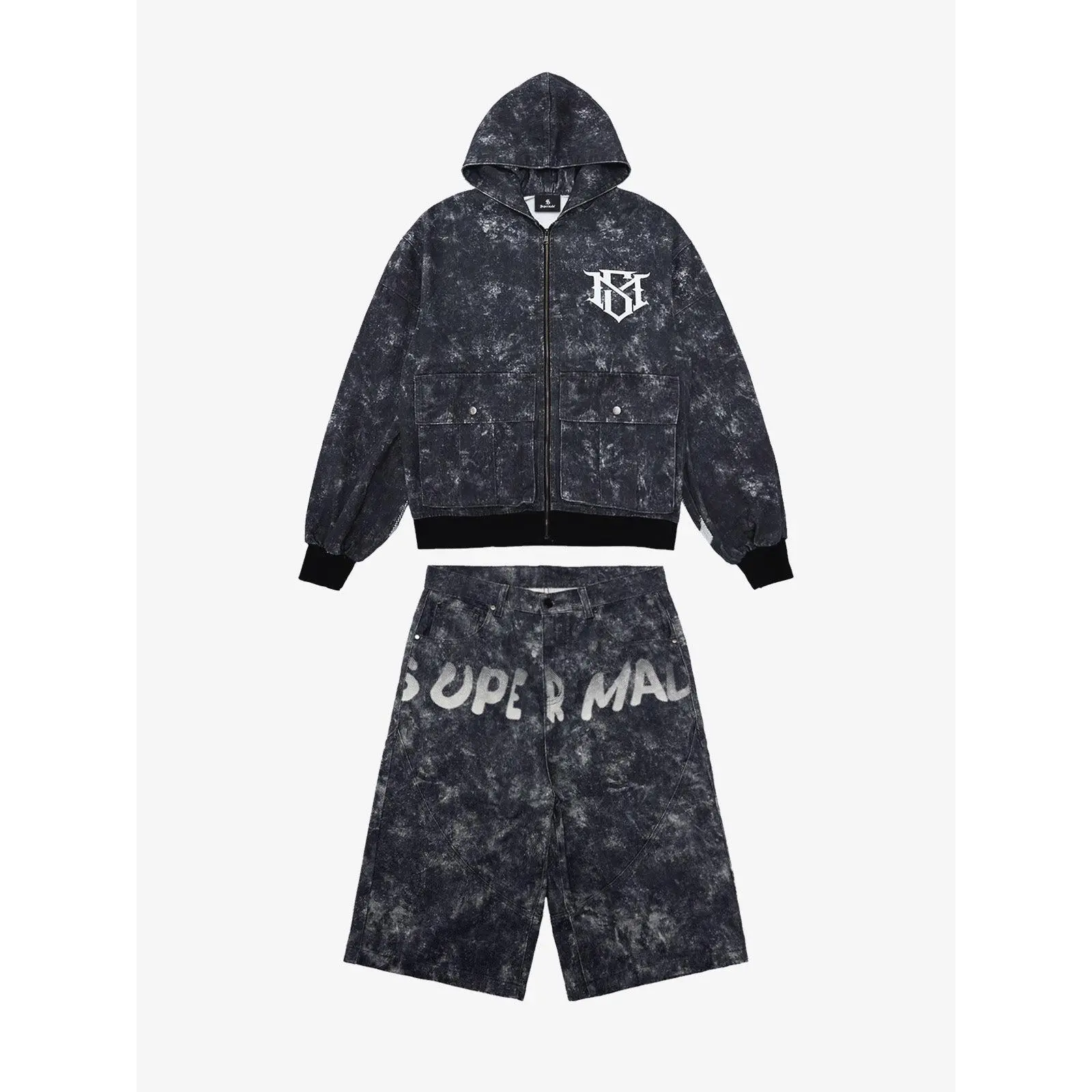 Thesupermade Original Oversized Denim Hoodie And Shorts Set - 2583