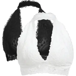 Women's 2 Piece Halter Lace Bralette Bra Womenswear Bridal Black And White Brallete