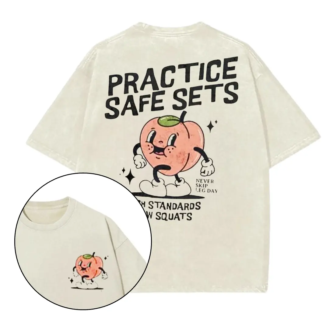 Practice Safe Sets Gym T-Shirt, Gym Shirt, Graphic Gym Shirt, Vintage Washed Tee Conton, Gym Shirt Women, For Men, Ful Size