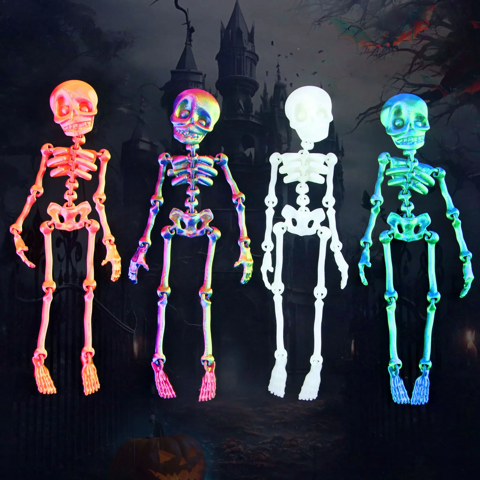 Skeleton Magnets for Fridge, Poseable Skeleton Fridge Magnet with Movable Joints, Mini Novelty Multi-Color Human Skull Magnetic Decoration, Funny Halloween Magnetic Figurine Decor for Refrigerato Kitchen Colorful