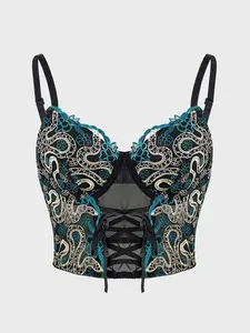 Women's Snake Embroidering Crop Cami Top, Elegant Spaghetti Strap, Retro Fashion Sleeveless Top, Women's Clothes for Daily Wear