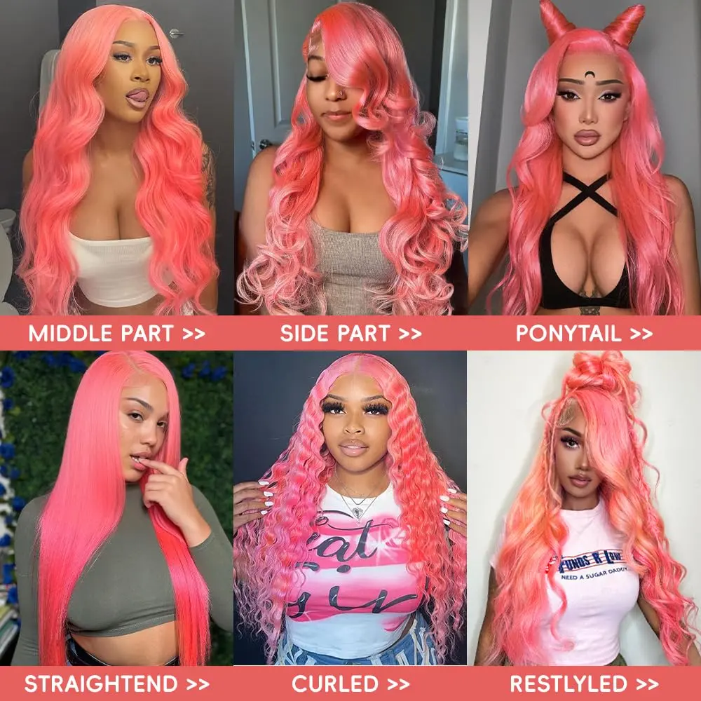 Gk 13x6 Pink Lace Front Wig Human Hair 180% HD Lace Body 