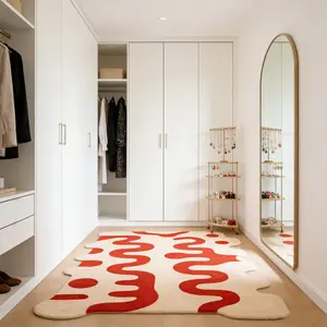 Modern Luxury Artistic Wine Irregular Wave Rug, Soft Plush Touch Large Size Home Living Room Bedroom Carpet, French Cream Style Decor, Modern Area Rug