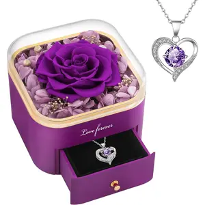 Valentines Day Gifts for Her Women Birthday Gifts Preserved Real Rose with Necklace Eternal Roses Forever Flowers Gifts for Mom Wife Sister Grandma Purple Beferr