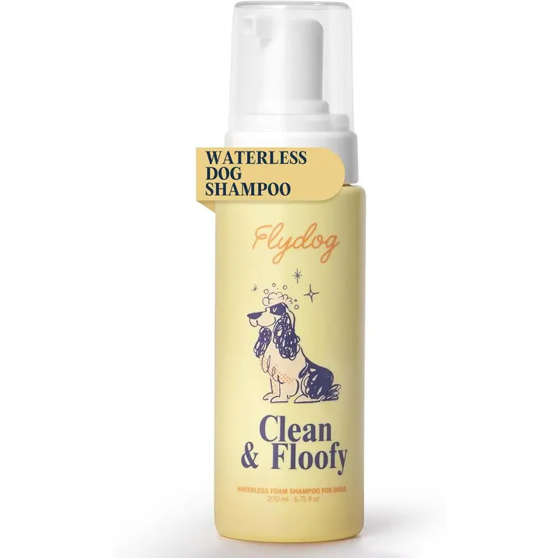 FLYDOG Waterless Dry Dog Grooming Shampoo with Double-Sided Silicone Glove, Chamomile Infusion, Coconut Oil, Light Lavender Cuddle Scent – No-Rinse Simple Spray Foam, Quick to Apply, Anti-Itch, Odor Control, Detangling, Sulfate-Free Velour-Lined Bottle