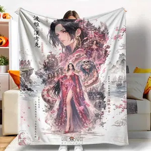 Boa Hancock Flannel Blanket One Piece Pirate Empress Print Soft & Cozy Decorative & Warm Perfect for Living Room Bedroom Gifts for Fans Anime Decor Sofa Throw All Season Comfort