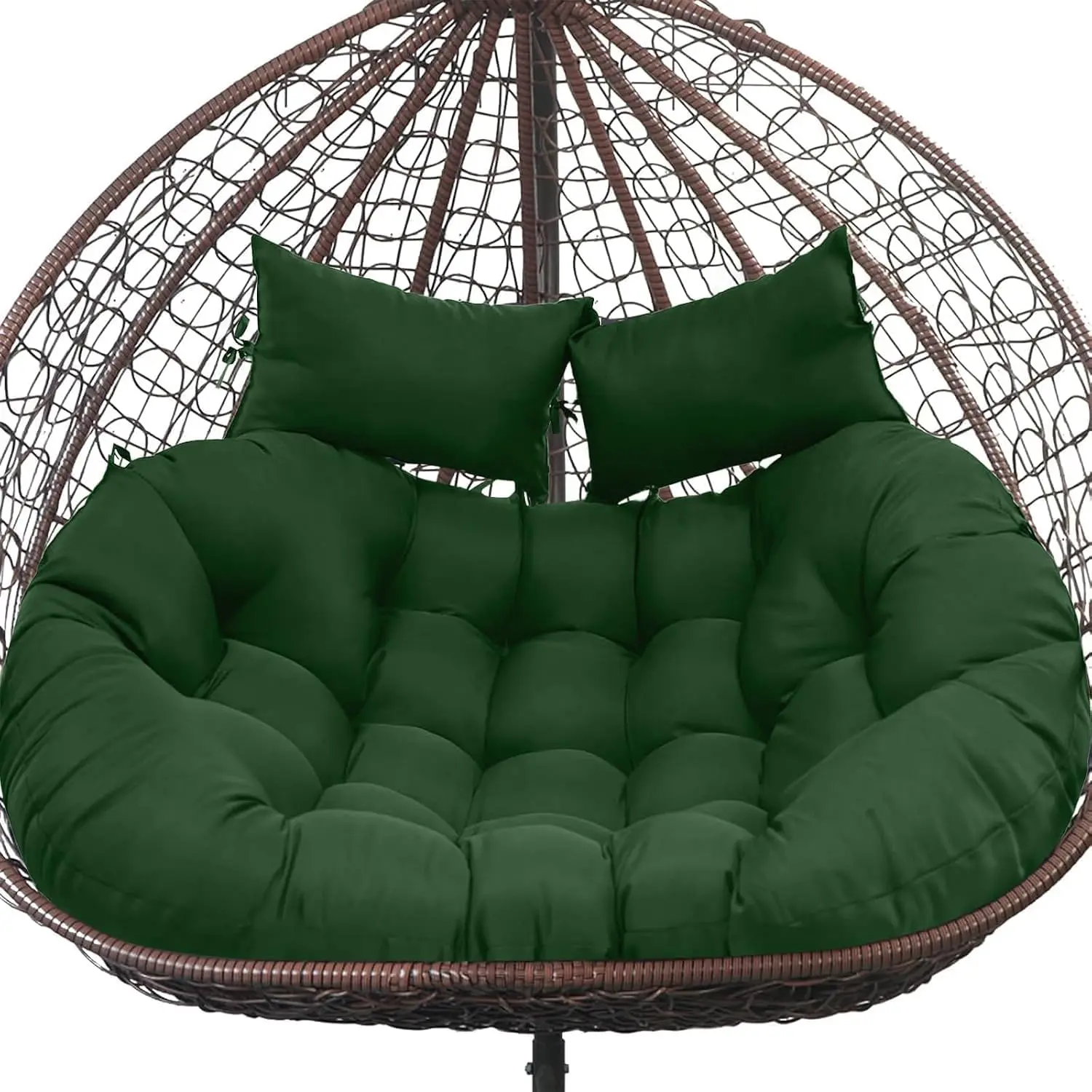 Outdoor Double Egg Chair Cushion Replacement Waterproof Thickened Cotton Hanging Basket Egg Chair Cushion 55x35 Inch Universal Fit for Patio Wicker Swing Chair (Green) (Cushion ONLY)