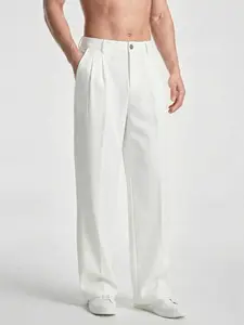 Men’s minimalist white wide-leg dress pants, 1-pack — high-waisted, double-pleated straight cut, suitable for everyday wear, commuting, and casual occasions Blazer Trouser