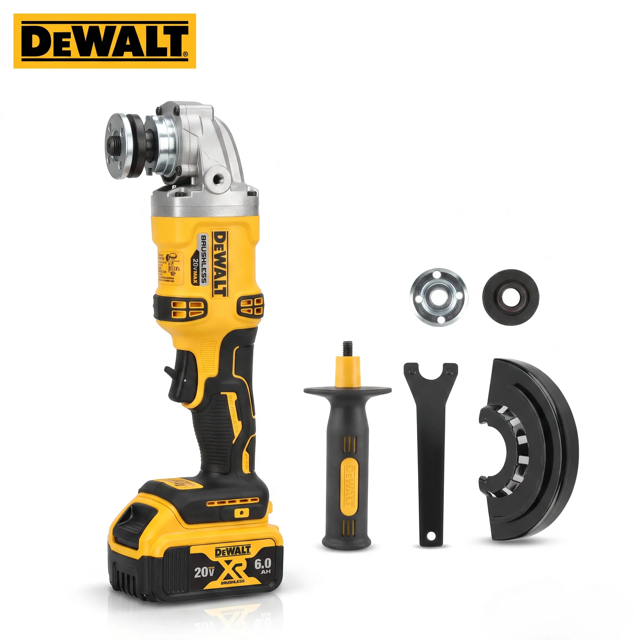 DEWALT 405FN 20V MAX 6.0Ah Brushless 4-1/2" Angle Grinder with Kickback Brake, E-Clutch & No-Lock Paddle Switch, Perfect for Cutting, Grinding, Rust Removal on Metal, Masonry & Jobsite Projects