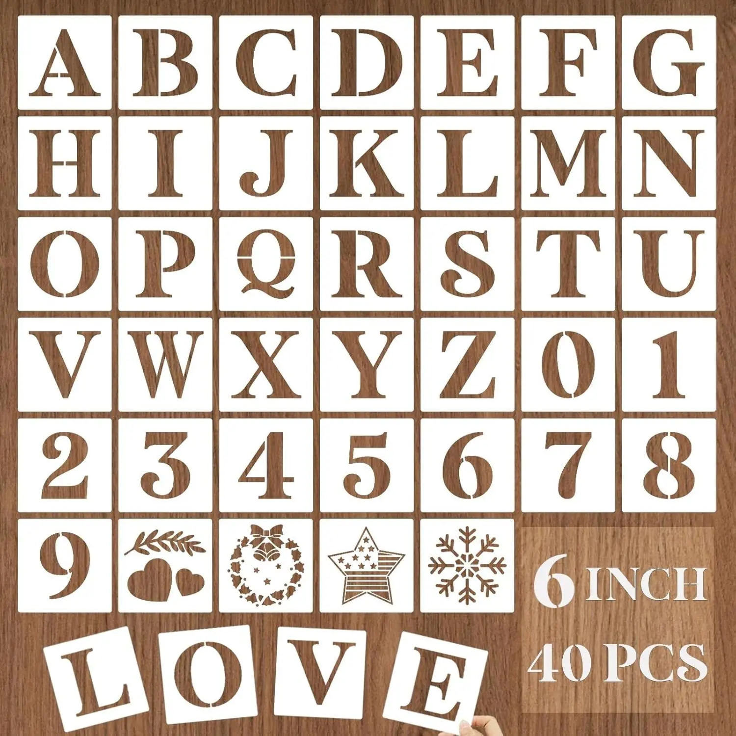6 Inch Letter Stencils and Numbers, 40 Pcs Alphabet Drawing Templates, Reusable Plastic Art Craft Stencils for Painting on Wood, Wall, Fabric, Rock, Signage, Door Porch
