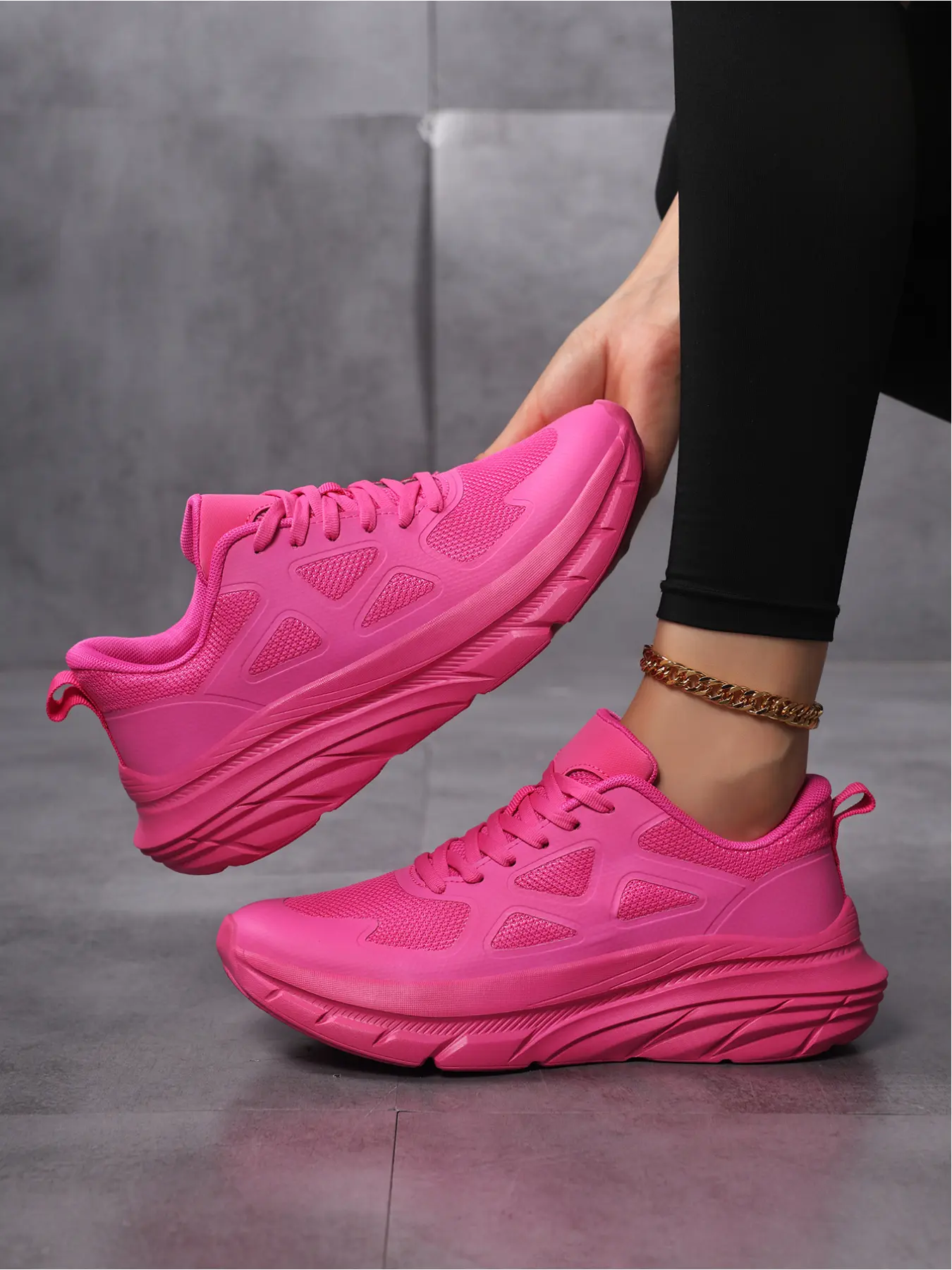 Women's Lace-Up Mesh Platform Sneakers, Breathable Shock-Absorbing Athletic Trendy Running Shoes for Sports & Daily Wear