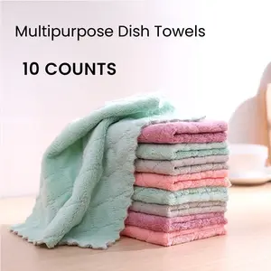 10 Counts Coral Velvet Kitchen Towels, Reusable, Thickened, Double-Sided Microfiber , Multipurpose Cleaning Rags for Home, Random Color Dish Towels Household,Practical for Dishes Cleaning