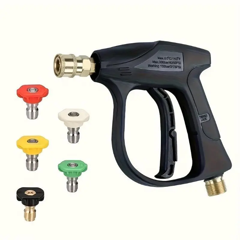 High Pressure Washer Gun, 3000 PSI Max With 5 Color Quick Connect Nozzles M22 Hose Connector 3.0 TIP, Car Washer, Car Wash Sprayer, Car Washing Tool, Car Wash Equipment